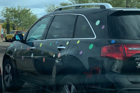 Jan 4 - Does a car covered in polka dots make YOU smile? I did.